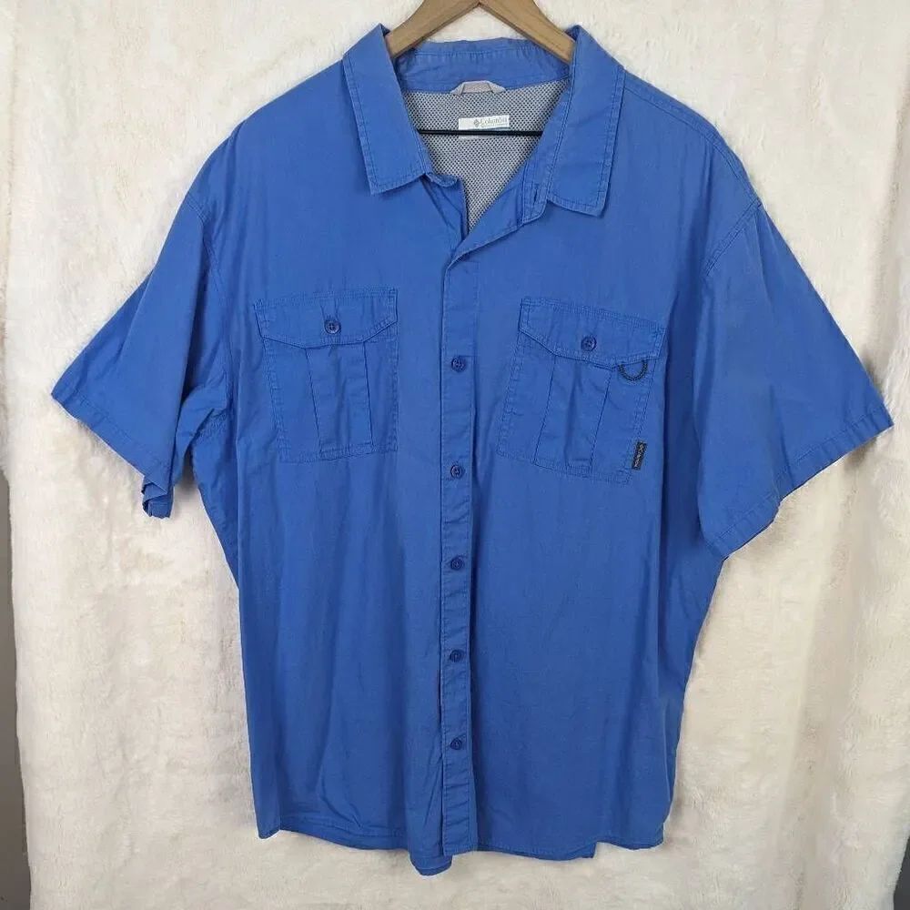 Columbia Men’s 2XL XXL Blue Button Down Vented Fishing Shirt Comfort Outdoors